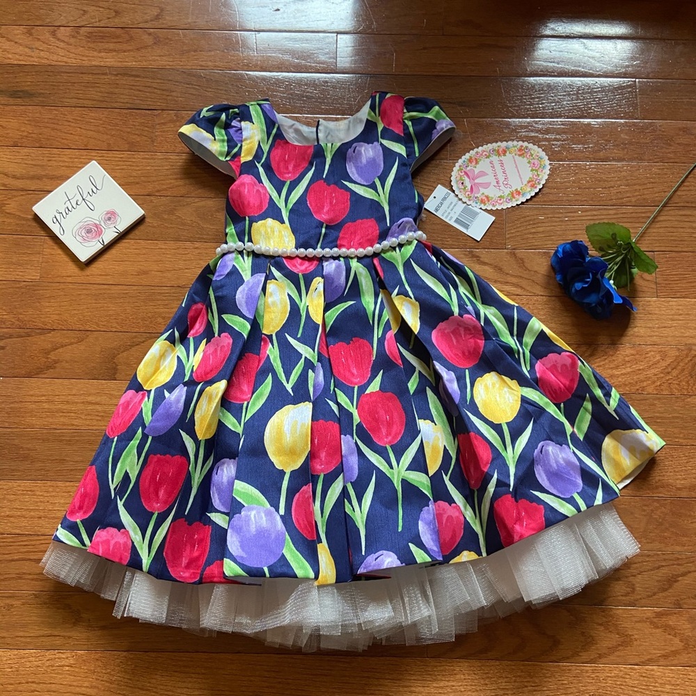 NWT Cute Toddler Girls Navy Multi Dress - Picture 8 of 12